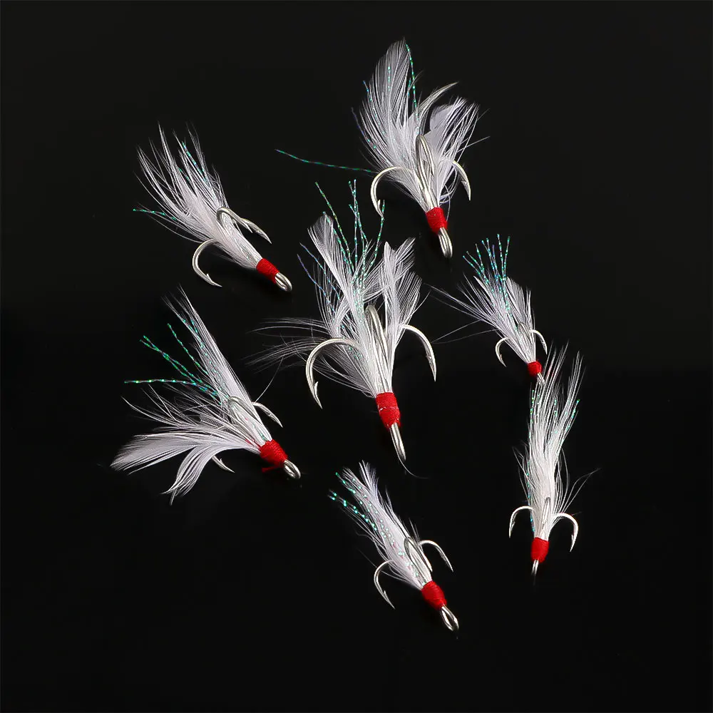 10 шт. тройные рыболовные крючки Крючки с перьевыми крючками для ловли рыбы