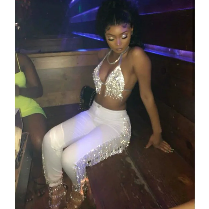 Модные женские длинные штаны с кисточками и бусинами высокой талией большие