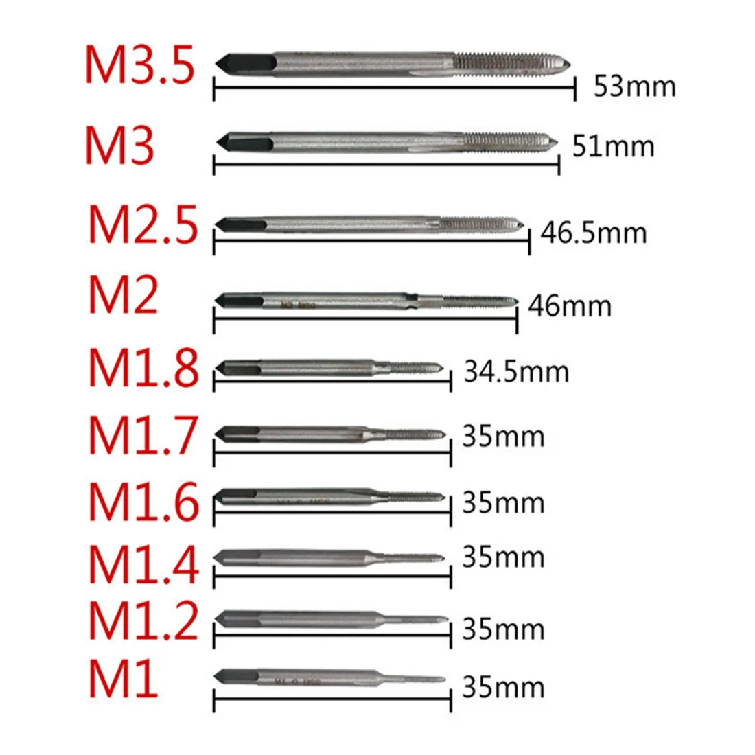 Набор штампов для метчиков Т-образные M1/M1.2/M1.4/M1.6 M1.7/M1.8/M2/ M2.5/ M3 /M3.5 прямые рифленые