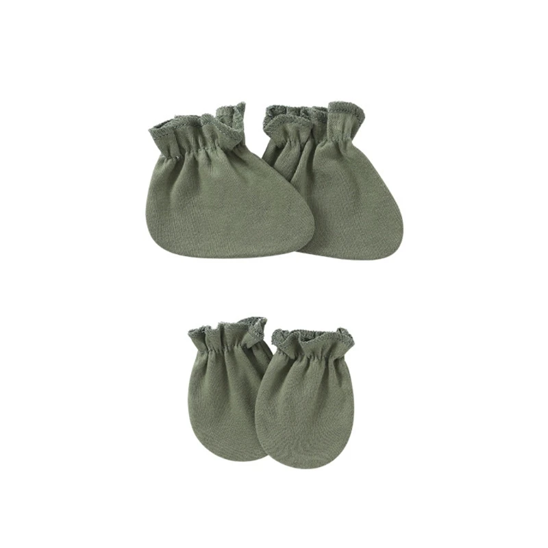 

2 Pairs Newborn Handguard Mittens Footguard Socks Kit Baby Anti-scratch Soft Cotton Gloves Foot Cover Set Q1FE