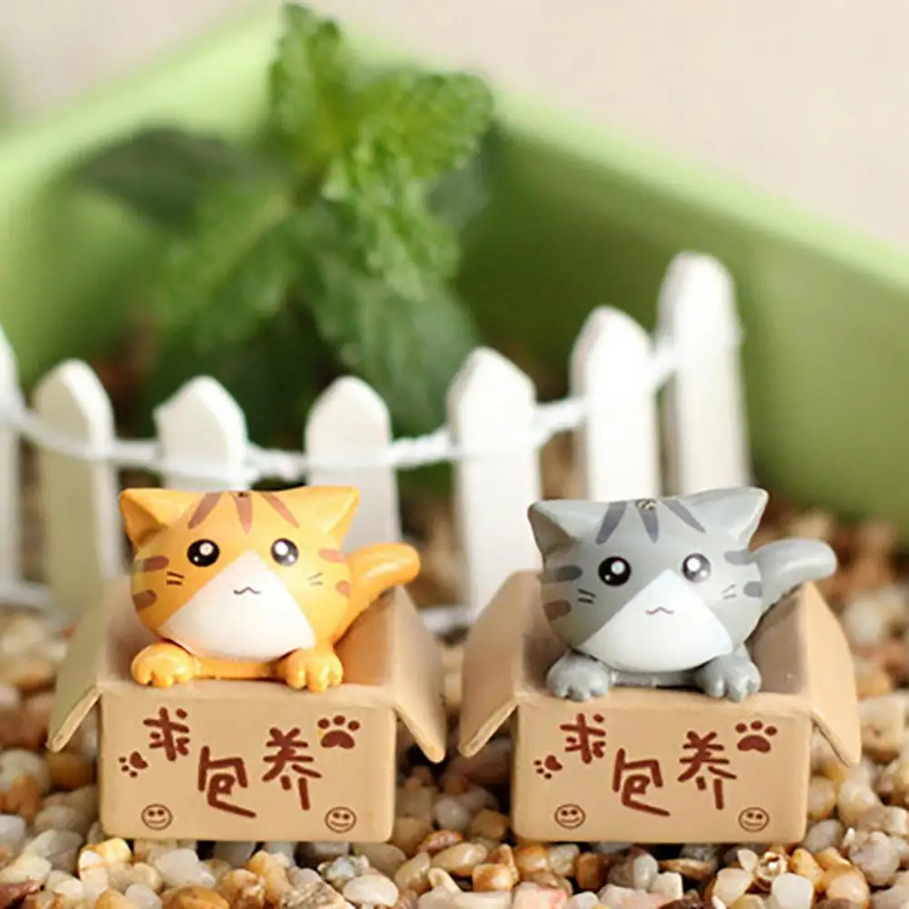 

Lovely Box Cartoon Cat Miniature Landscape Decor Bonsai Resin Crafts Ornament Miniature Cat