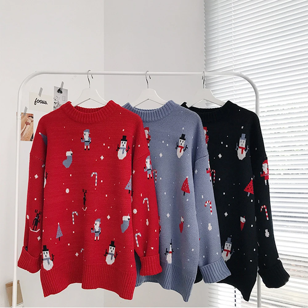 Женский вязаный Рождественский толстый свитер со снеговиком осенне-зимний