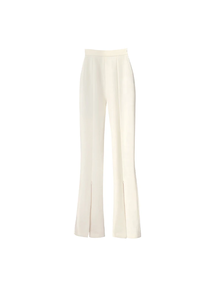 Le Palais Vintage 2021 Spring New Original Fashionable All-Match Slim Slit High Waist Pants for Women Elegant White Flared Pants