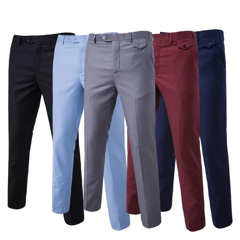 

SHUJIN Autumn Men Fashion Cotton Solid Color Business Suit Pants / Men Groom Wedding Dress Suit Pants Mens Trousers 2020 New