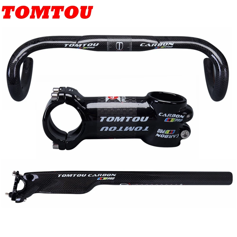 

TOMTOU PRO Carbon Fibre Cycling Road Bike Handlebar SeatPost Stem Bicycle Road Bent Bar Sets Parts