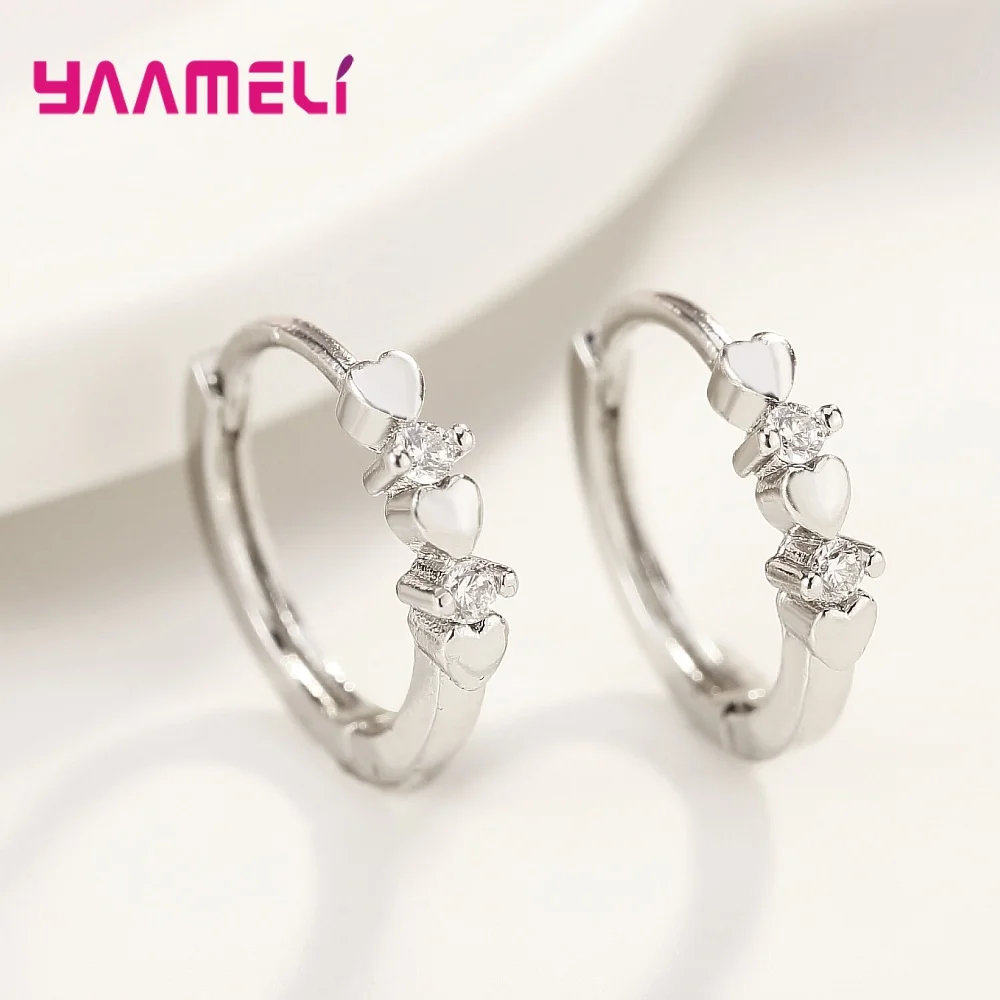 

925 Sterling Silver Jewelry Piercing Heart Charm Hoop Earrings for Women Austrian Crystal Wedding Party Femme Pendientes Brincos