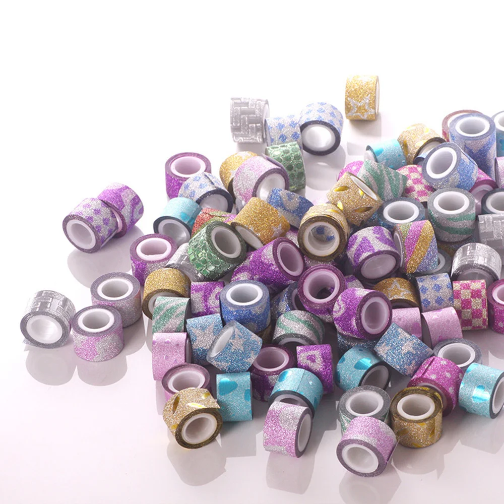 

90pcs Colorful Glitter Powder Tape Stickers Decorative Sticky Paper Tapes for Scrapbook DIY Diary Gift Wrapping Random Style