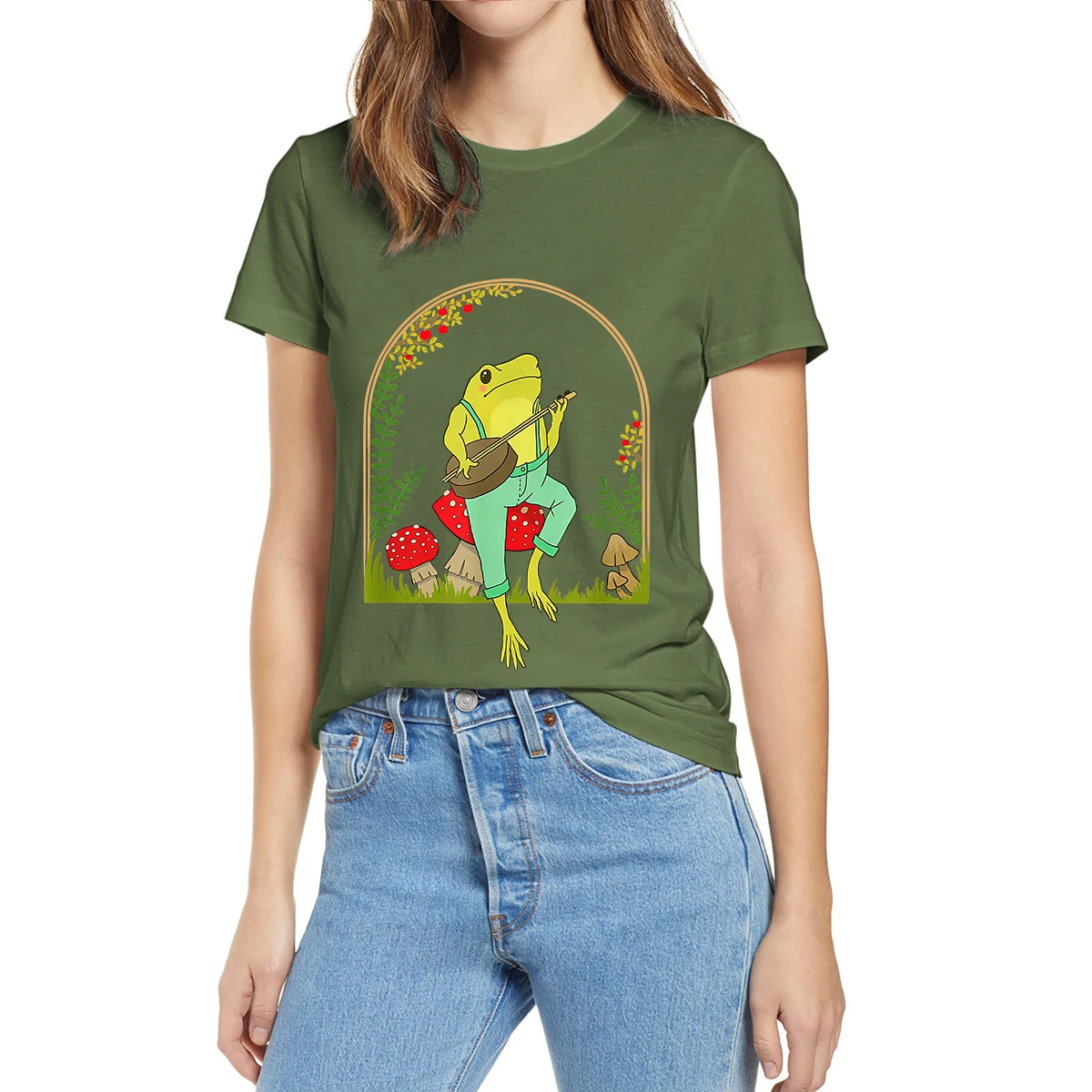 

Хлопковая хлопковая футболка унисекс, забавная Летняя женская Повседневная футболка в стиле кэжуал с забавной лягушкой, играющей в банджо ...