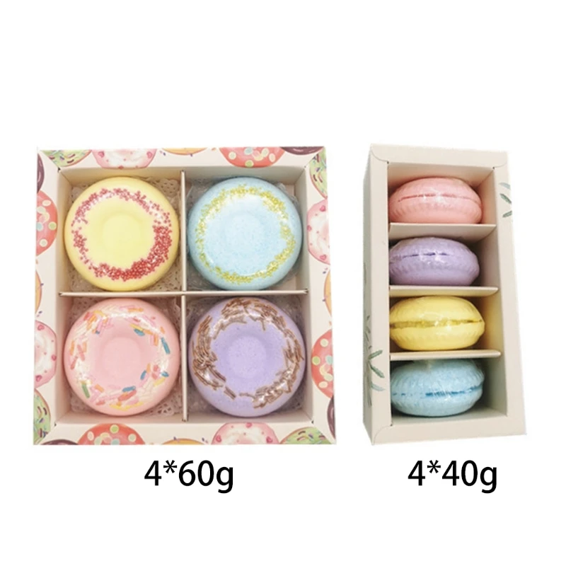 

4Pcs Macarons/donuts Bath Bombs Gift Set with Essential Oils Spa Bubble for Women Birthday Mothers Day