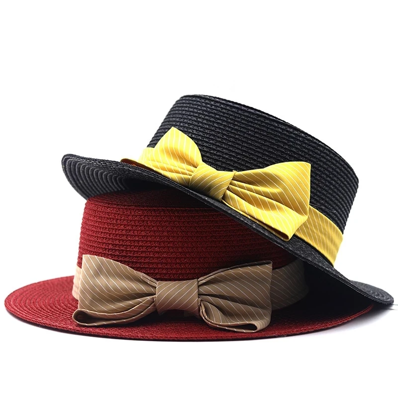 

Шляпа женская Соломенная с бантом, Пляжная Панама для детей и родителей, шляпа от солнца в простой клетку, летняя