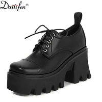 daitife platform shoes womens thick soled increased single shoes womens new all match lace up patent leather shoes women