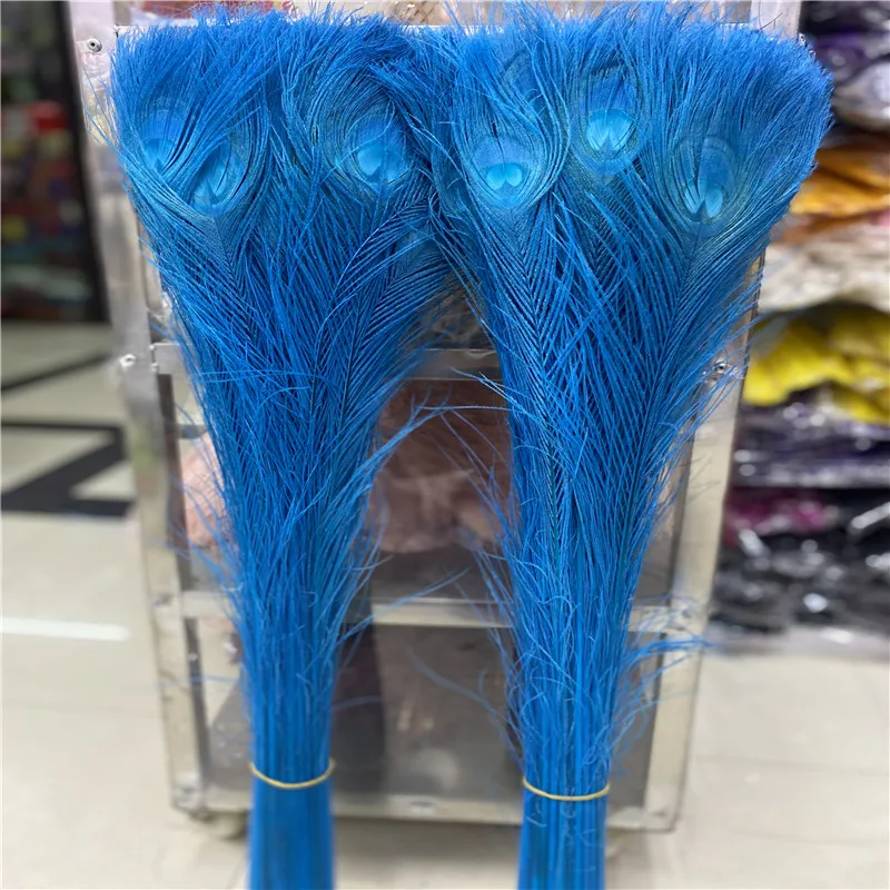 

Wholesale 50pcs/lot Nature Lake Blue Natural Peacock Feathers Carnival Wedding Christmas for Plumes Plumas