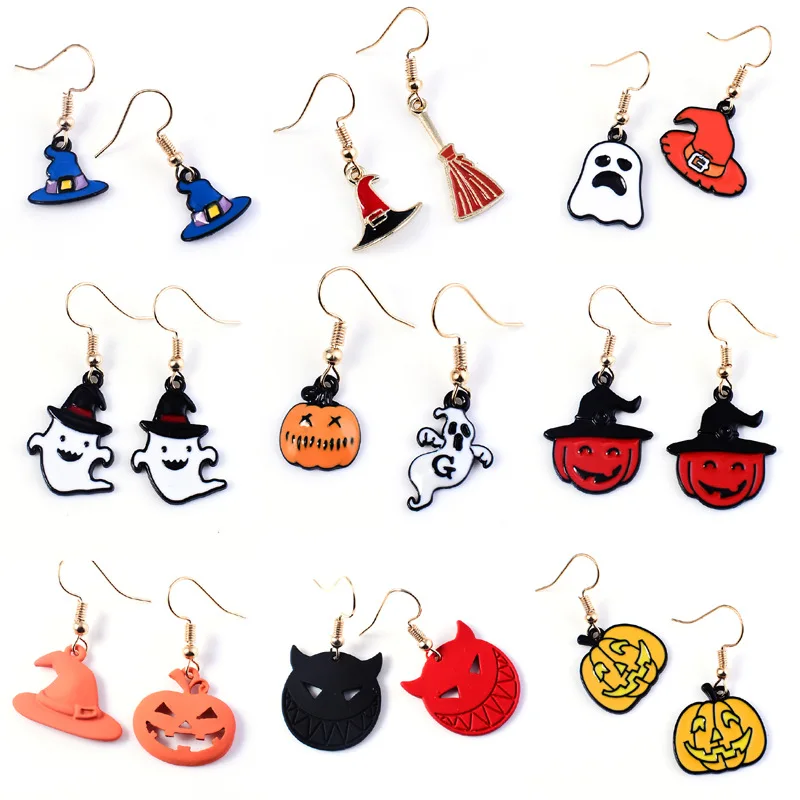 

Halloween Horror Funny Pumpkin Ghost Earrings For Girl Oil Drop Skeleton Bat Pendant Earrings Creative Party Jewelry 2021 New