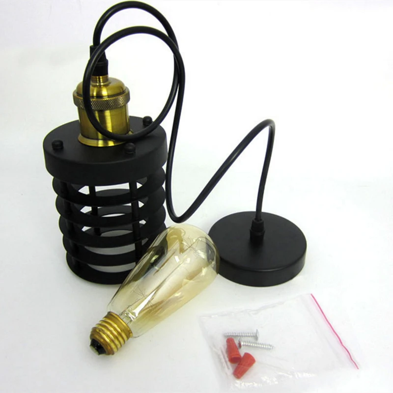 

LED Industrial Pendant Light Retro Loft Lighting Fixture For Kitchen Home Bedroom Living Room E27 Edison Caged Hanging Lights