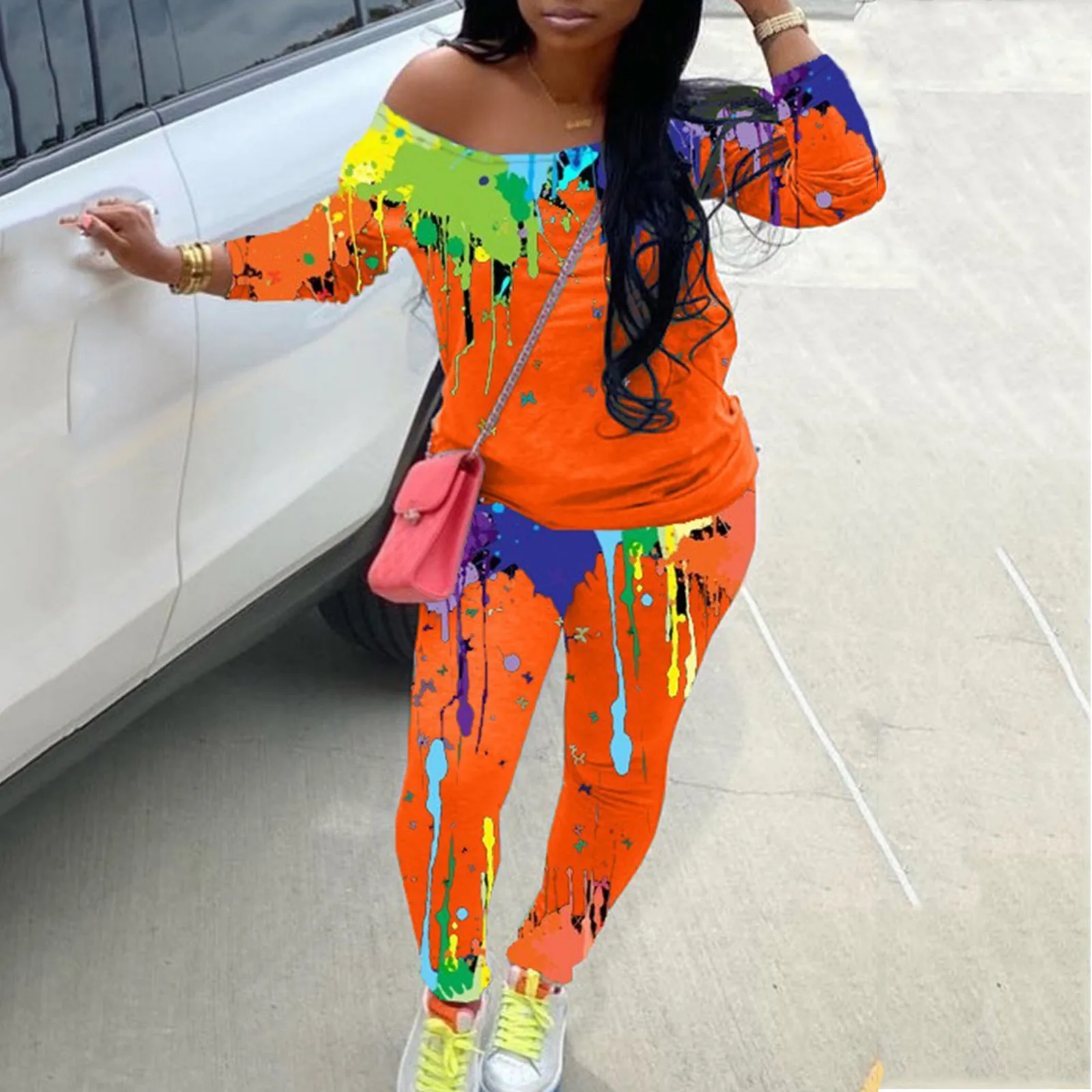 Женская Спортивный костюм для бега повседневные свободные брюки с принтом в виде