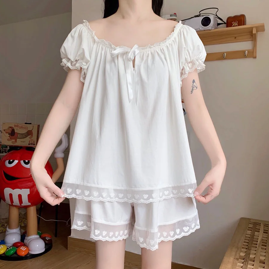 2021 Summer New Princess Style Women's Pajamas Suit Thin Lovely Japanese Lace Nightgown Homewear Female Sleepwear Lady Nightwear