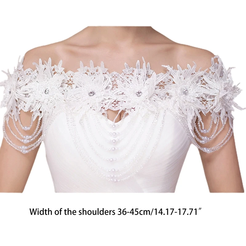 

Women Wedding Off Shoulder Shawl Wrap Floral Appliques Pearl Beading Tassels Decorative Shrug Bridal Prom Dress Garment Accessor