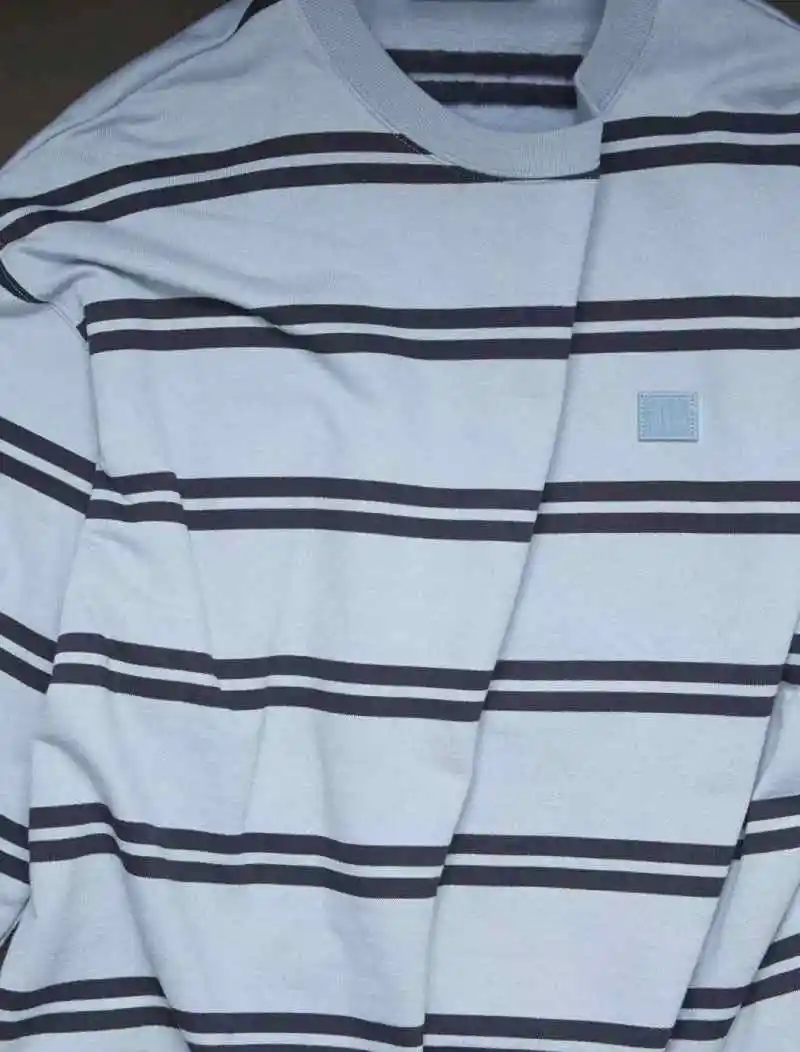 

2020 Autumn and Winter Women's New Sweatshirt Haze Blue Loose Striped Casual Plus Velvet Sweatshirt