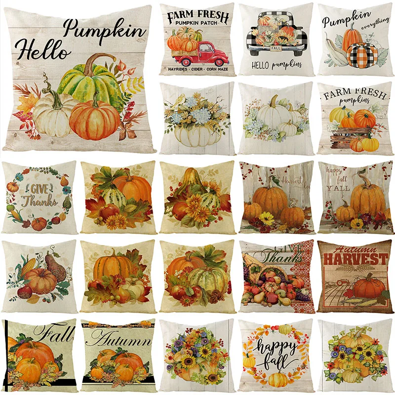 

Thanksgiving Cotton Linen Cushion Cover 45X45 Fall Pumpkin Decorative Throw Pillows Maple leaf Print Pillowcase Sofa Cushions