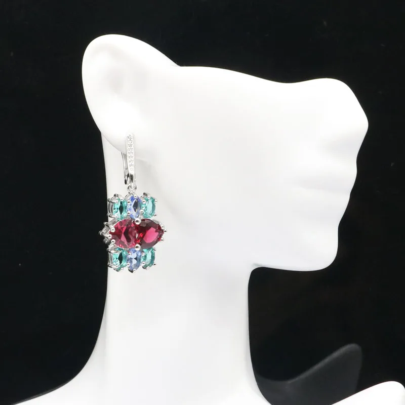 Женские серебряные серьги 41x18 мм Разноцветные с аквамарином фиолетовым