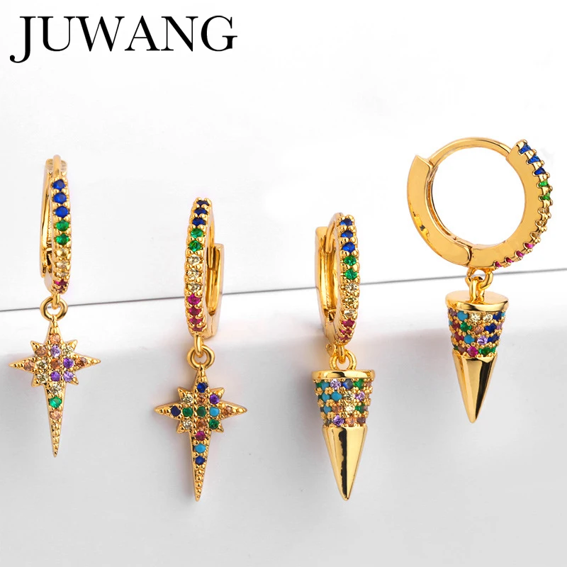 Радужные серьги в готическом стиле золотые гвоздики De Moda 2019 медь микро проложили