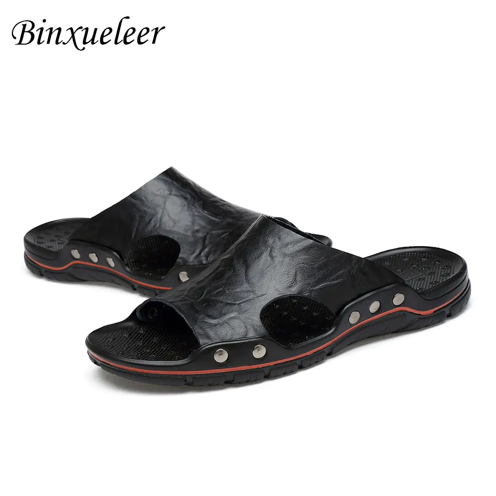 Мужские кожаные шлепанцы пляжные сандалии открытый носок сланцы летняя обувь |