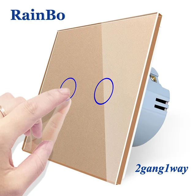 Rainbo Фирменная Новинка Кристалл Стекло Панель стена ЕС Стандартный 110~ 250 В сенсорный выключатель Экран настенный выключатель света 2gang1way A1921CE/B - Цвет: Gold