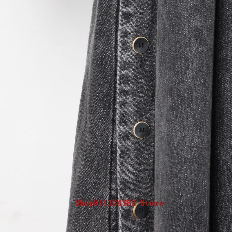 

2021 Spring New Fashion Style Retro Lapel Long Sleeve Lace Up Short Denim Dress