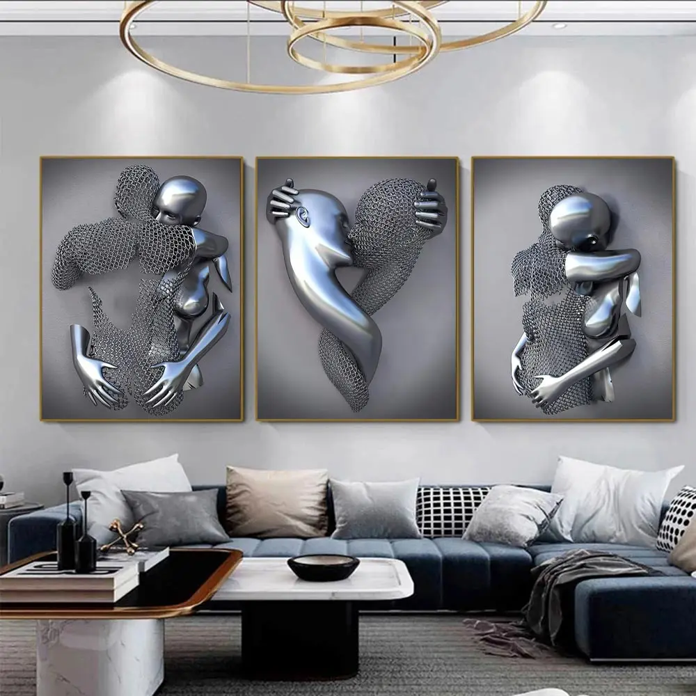 

Figure Abstract Metal Couples Statue Art Canvas Painting Romantic Poster Print Wall Pictures Modern Living Room Home Decor