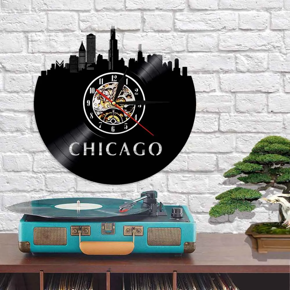 Виниловые 3D настенные часы &quotЧикаго Иллинойс&quot рисунок на стену