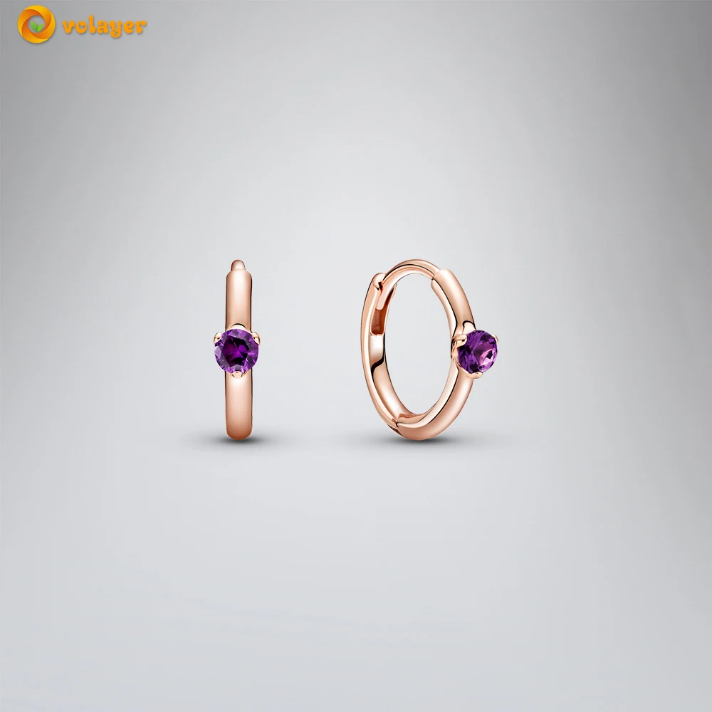 

Volayer 925 Sterling Silver Stud Earring Purple Solitaire Huggie Hoop Earrings Cubic Zirconia Stud Earrings Women Earrings