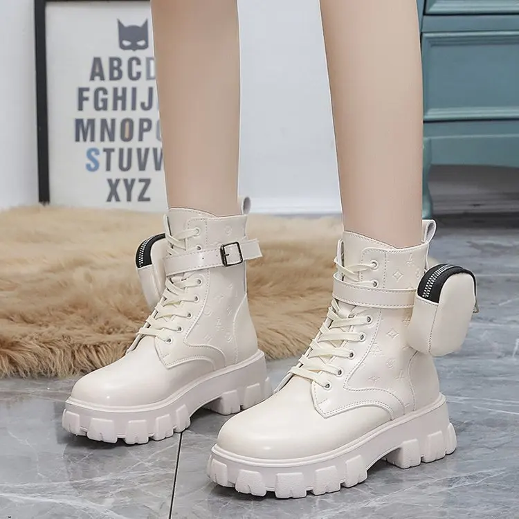 

Женские ботинки на платформе, новинка 2021, ботинки мартинсы с карманами, женские ботильоны на толстой подошве, массивные женские мотоциклетн...