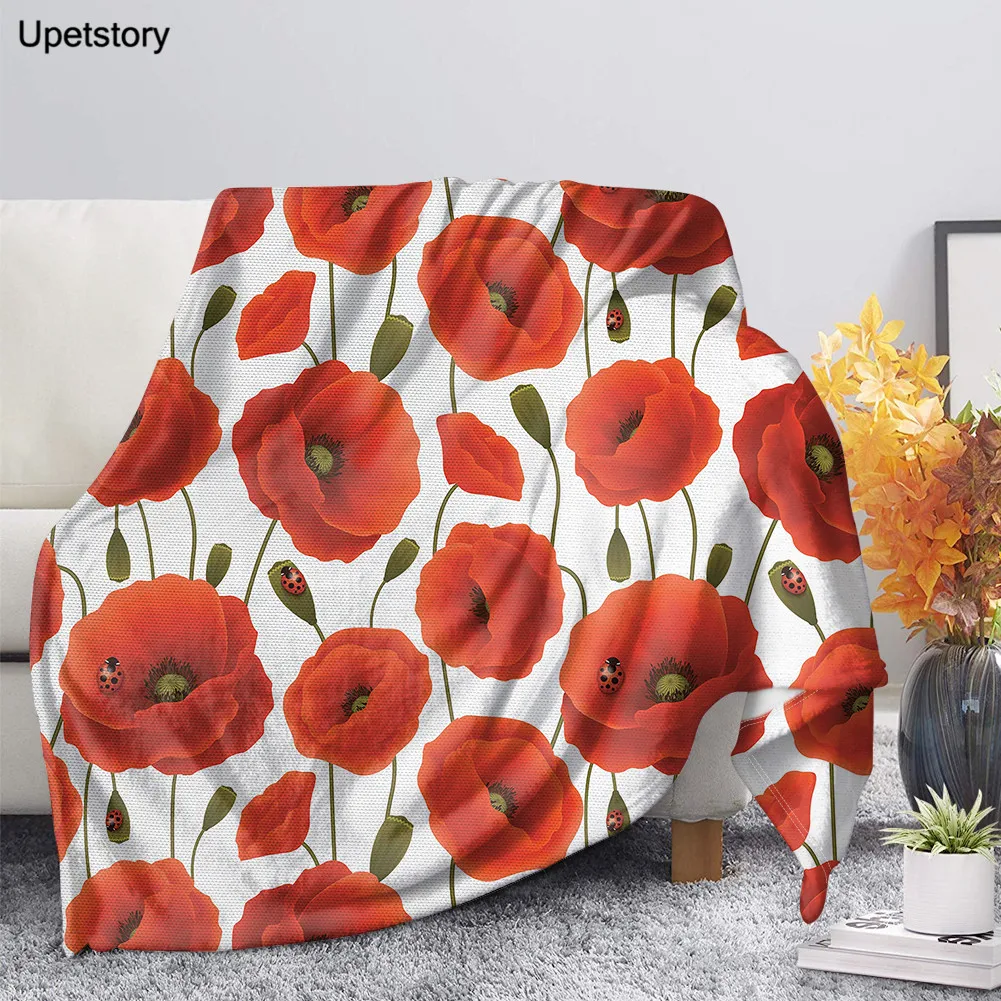

Upetstory Floral Printed Blankets Throws for Girls Boys Adults Kids Gift Home Bedroom Decoration Flannel Blue 150x200cm