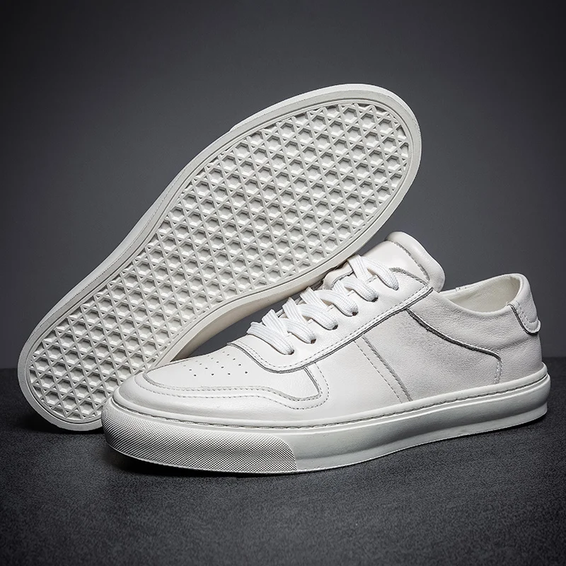 Genuine Leather Mens Shoes Street Sneaker Breathable Outdoor Skateboard For Men Luxury White Sneakers Top Quality Footwear | Обувь