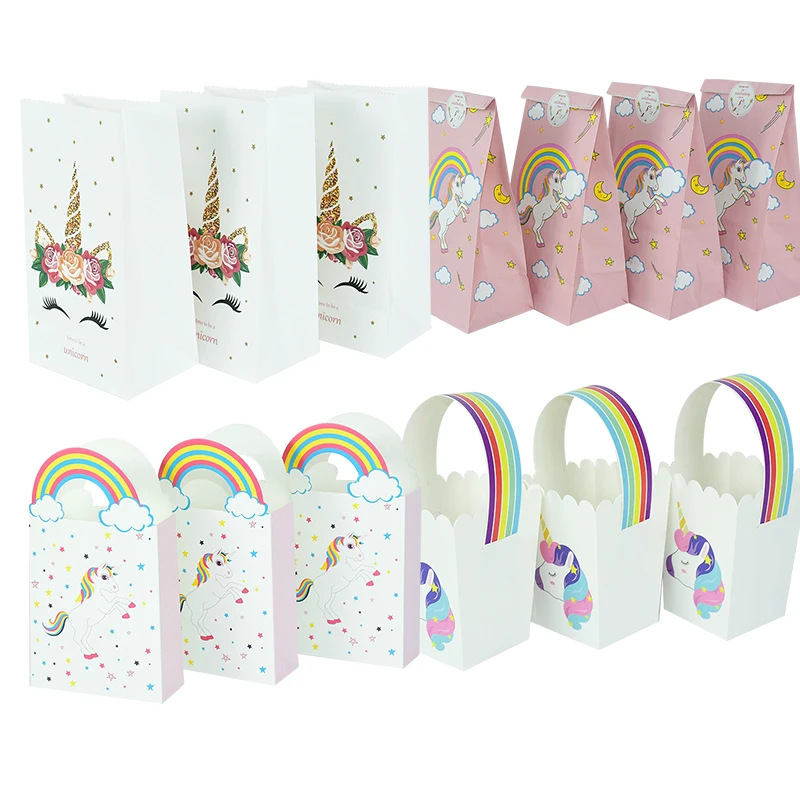 

Cute Unicorn Paper Candy Bags Boxes With Handles Kraft Paper Gift Wrapping Bag Baby Shower Wedding Decor Birthday Party Supplies