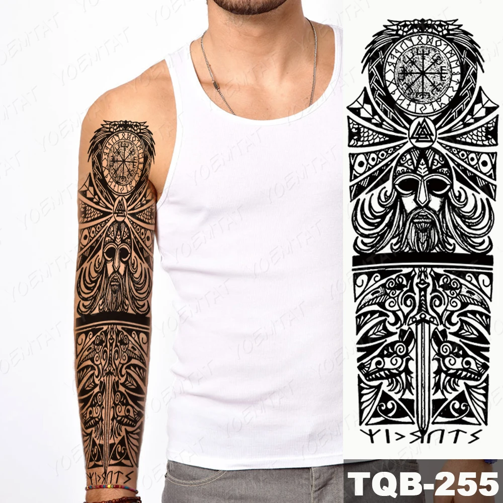 

Waterproof Temporary Full Arm Tattoo Sticker Skull Totem Maori Tribal Geometric Flash Tatoo Man Body Art Fake Sleeve Tatto Women