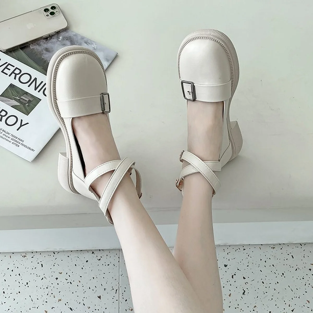 

Mary Jane shoes 2021 new spring leather women's pump high heels low heels ankle buckle women's formal shoes Lolita shoes