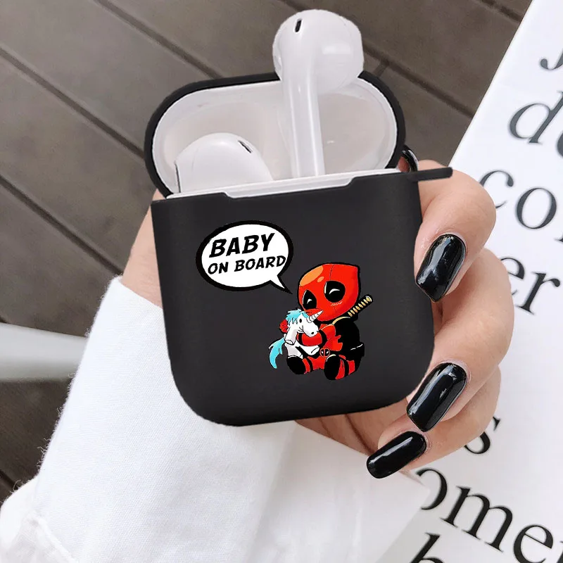 

Baby on Board DeadPool cartoon fundas Soft Case For Apple AirPods 2 1 Silicone Wireless Bluetooth Earphone Box AirPod Cover etui