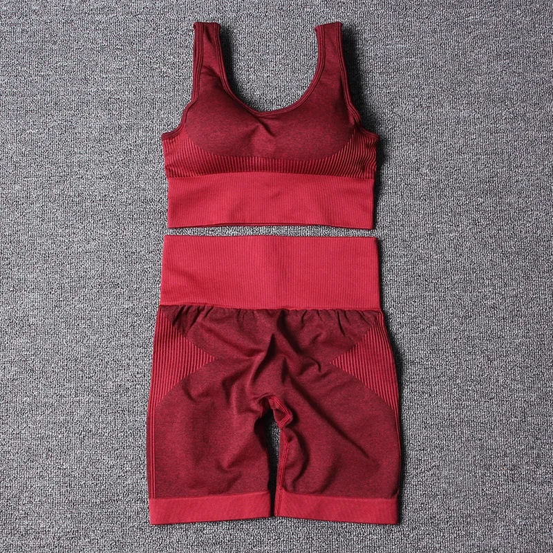 

2PCS/Set Seamless Fitness Women Yoga Suit High Stretchy Workout Sport Set Padded Sports Bra High Waist Sports Legging Gym S-M