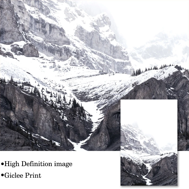 Настенный постер в скандинавском стиле с изображением пейзажа снега и гор