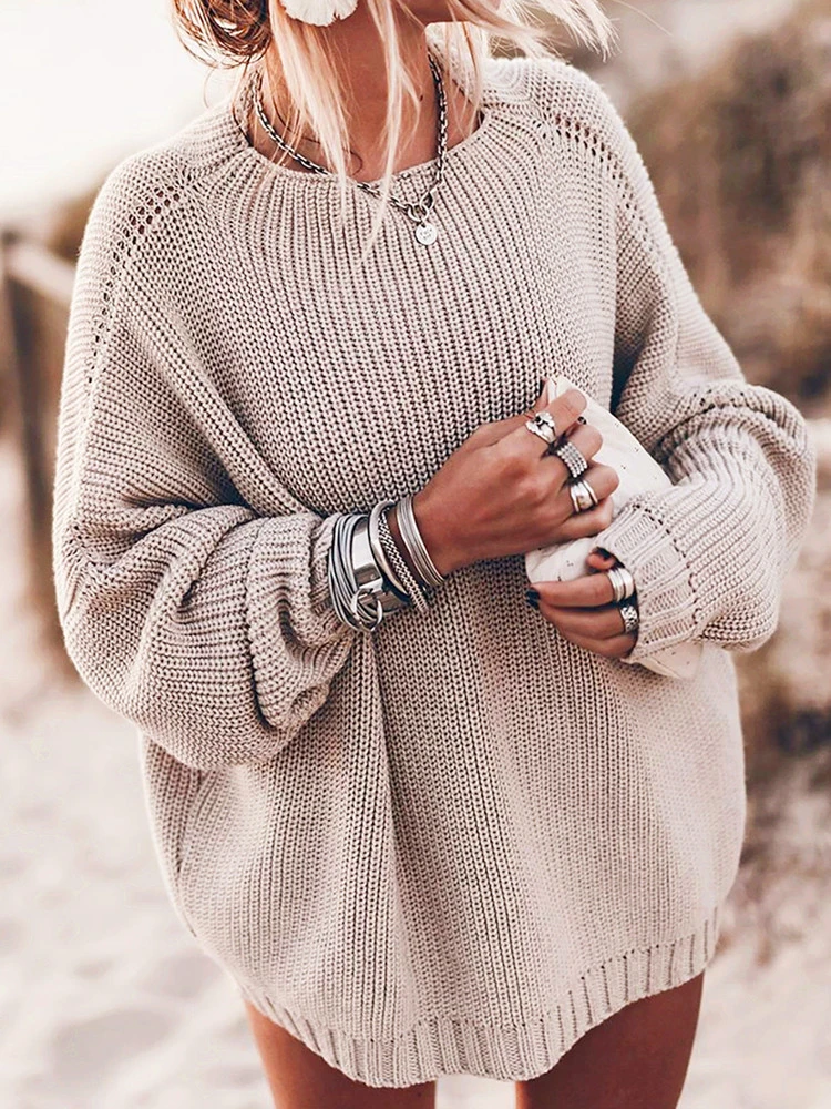 

Loose Knitted Sweater Women Jumpers Long Sleeve o-neck Woman Pullovers Sweater 2020 Autumn Winter Color Block Casual Sweater New