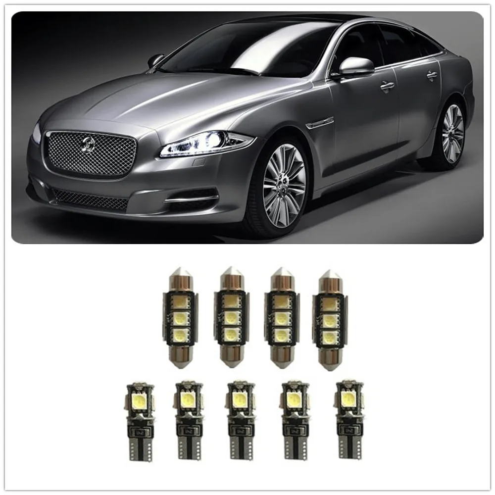 Комплект белых светодиодных ламп для салона Jaguar F-Type S-Type Super V8 Vanden Plas X-Type 1990-2019 9 шт.