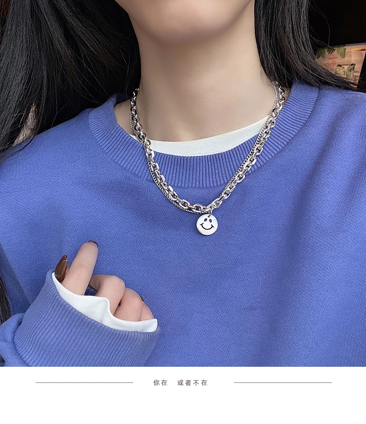 

Smiley 2020 New Women's Ins Hip Hop Necklace Autumn and Winter Niche Design Sweater Chain Accessories