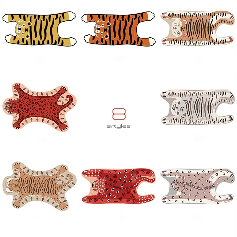

Cute Tiger Printed Rug Nordic Style Funny Plush Cartoon Leopard Tiger Printed Antiskid Floor Mat Creative Room Decor Carpet