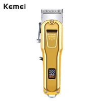 kemei 10w hair clipper professional cordless cutter for hair cutting beard trimmer barbers grooming kit rechargeable led display