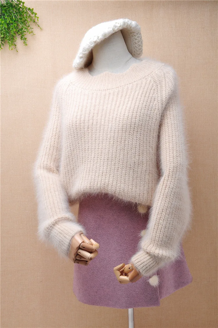 

girls women Korean style fashion hairy angora rabbit fur knitwear loose batwing sleeves pullover winter clothing warm jumper top