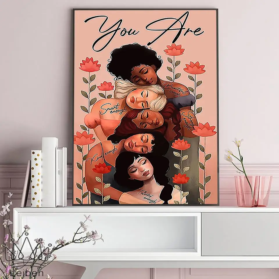 

Abstract Woman Floral Pink Poster Female Inspirational Quotes Wall Art Canvas Painting Black Women Pictures for Bedroom Decor