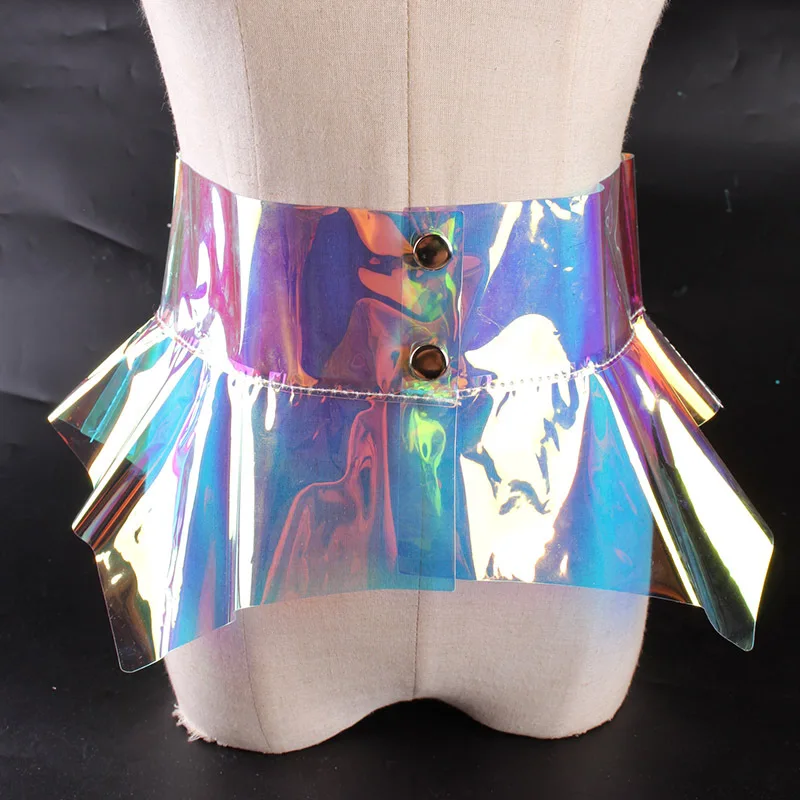 

Laser Girdle Irregular Ruffle Transparent Belt For Women Jazz Dance Costume Nightclub Party DJ Singer Dance Accessories DWY4338
