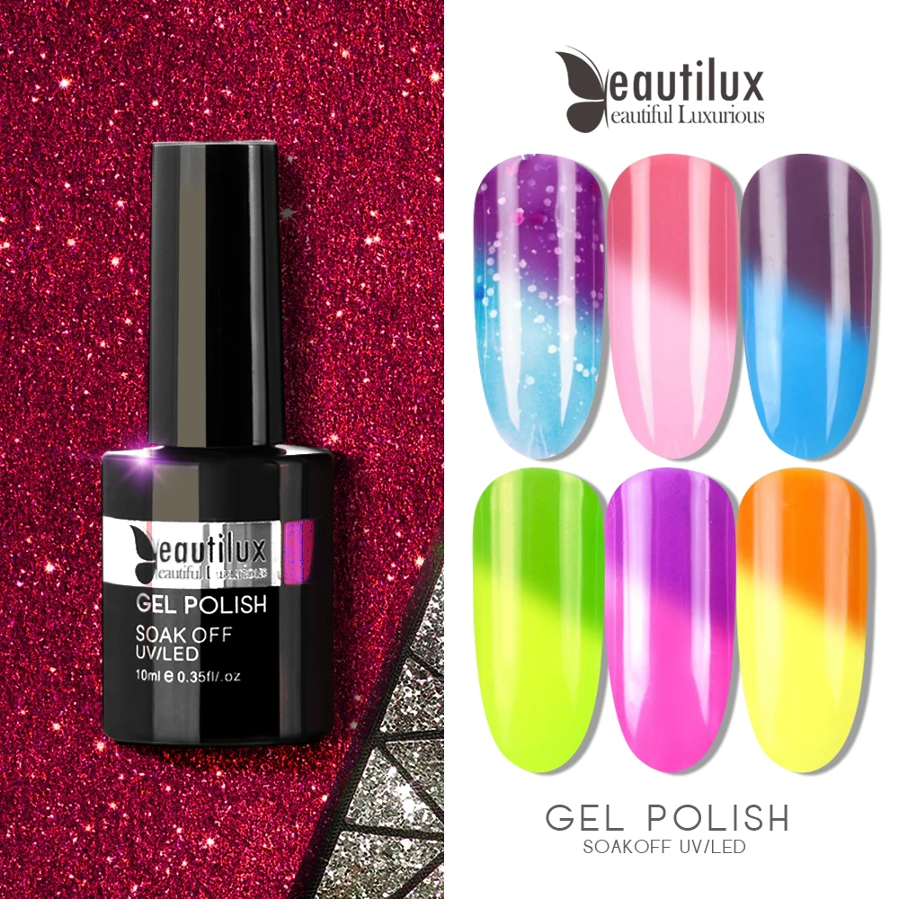 Теплый Цветной Гель лак для ногтей Beautilux меняющий Цвет отмачиваемый УФ