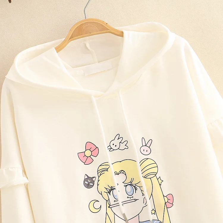 

SAILOR MOON Cosplay Hoodie Tsukino Usagi Print Pullover Hoody Fashion Casual Hooded Fake Two Piece Sailor Moon